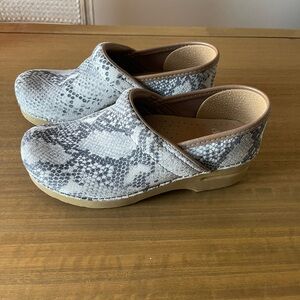 Dansko Gray Snake Print Clogs